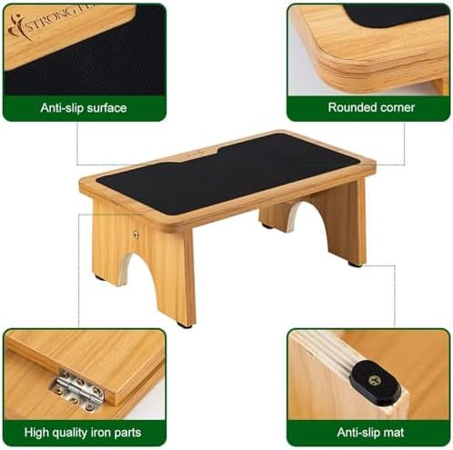 StrongTek Wooden Step Stool for Adults & Kids, Compact 7.5" Low One-Step Bedside Stool with Non-Slip Surface, Portable Step Ladder for Bedroom & Bathroom, Supports Up to 300 lbs