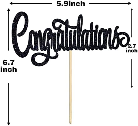 Congratulations Cake Topper, Congrats Grad Graduate, 2026 Graduation/Wedding/Birthday/Anniversary/Retirement Celebration Party Decorations Supplies, Black Glitter