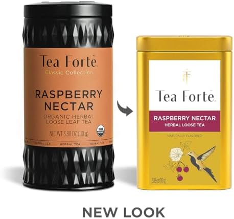 Tea Forte Raspberry Nectar Premium Loose Leaf Caffeine-Free Herbal Tea Blend Canister, Makes 35-50 Cups