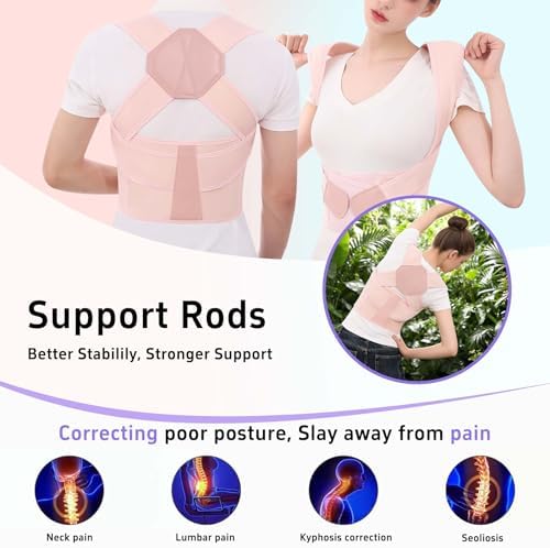 Posture Corrector for Women and Men Back Brace Upper Back Support Adjustable Breathable Shoulder Straightener Hunchback Correction Clavicle Back Pain Relief Comfortable Daily Wear Pink XXX-Large