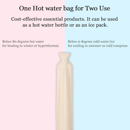 Tuanse 3 Pcs Long Hot Water Bottle with Cover 70 Fl Oz(2 Liter) Rubber Hot Water Bag for Pain Relief for Women Girl Seniors