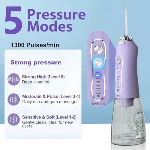Water Dental Flosser Teeth Pick, H2ofloss Cordless Portable Oral Irrigator 300ML Rechargeable Travel Irrigation Cleaner IPX7 Waterproof WaterFlosser for Home Travel Lavender