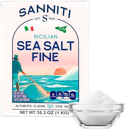 Sanniti Sicilian Sea Salt, 2.2 Lbs (1kg) | Product of Italy | Authentic Flavor (Pack of 1, Fine Salt)