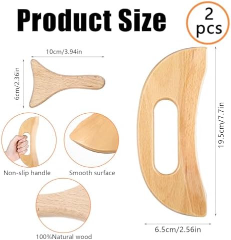 2Pcs Wood Body Gua Sha Tool, Wooden Therapy Massage Tools for Neck Back Face Leg Facial, Wood Lymphatic Massage Tools, Maderoterapia Kit for Relieve Muscle Fatigue, Body Contouring Shaping