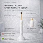 Sustainable Tomorrow Zen Bamboo Electric Toothbrush, Durable Wood-Grain ABS Handle, Rechargeable w/Plant-Based Soft Bristles, Bamboo Heads, 5 Modes & 30-Day Battery (White)