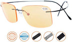 CessBlu Rimless UV Blue Light Filter Glasses Titanium Computer Eyeglasses Men Reading