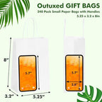 OUTUXED 240pcs White Paper Bags with Handles, 5.25x3.2x8 Inches Small White Gift Bags Bulk for Valentines, Christmas, Shopping, Birthday, Wedding and Business Party