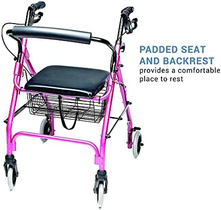 Lumex Walkabout Lite Rollator – Lightweight 14.5 lb. Rolling Walker with Seat for Seniors, Pink