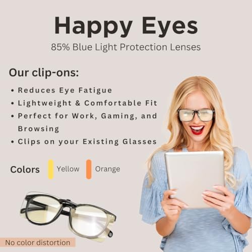 Vyzia Blue Light Blocking Clip-on Computer Lenses for Women and Men | Fits Over Glasses | Reduce Eye Strain, and Sleep Better | Anti-Blue Light Filter Clip for Dry Eyes Relief, and Digital Screens Use