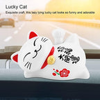 Solar Powered Lucky Cat, Fortune Fengshui Decor, Solar Powered Waving Cat, Lucky Cat Car Decor, Fortune Cat, Fengshui Cat, Maneki Neko Lying Waving Beckoning Cat Feng Shui Decoration(#1)