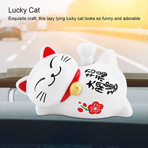 Solar Powered Lucky Cat, Fortune Fengshui Decor, Solar Powered Waving Cat, Lucky Cat Car Decor, Fortune Cat, Fengshui Cat, Maneki Neko Lying Waving Beckoning Cat Feng Shui Decoration(#1)