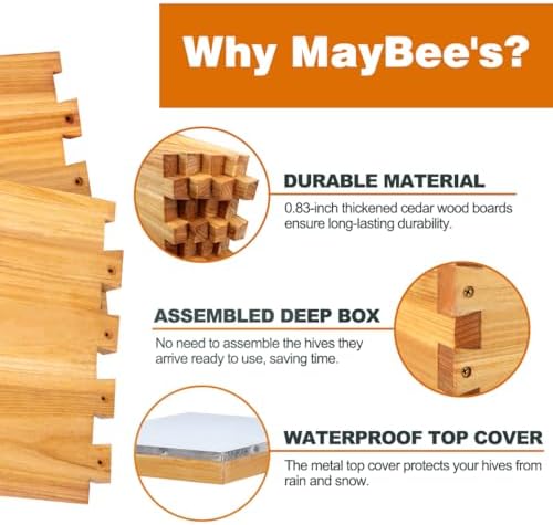 Beehive Starter Kit 8-Frame Bee Boxes and Frames Starter Kit Wax Coated Bee Hives and Supplies Starter Kit Including Beekeeping Tools Kit with Beekeeping Veil