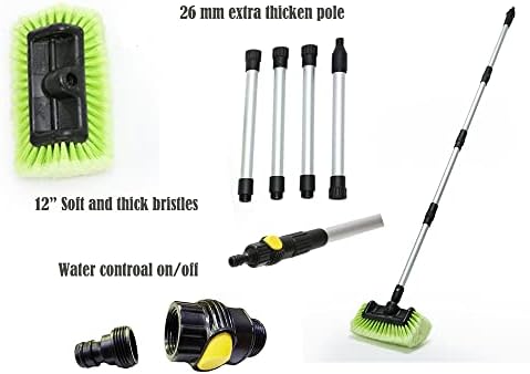 Forgrace Car Wash Brush 12" with Long Handle 60 Inch, Soft Bristle Scrub Brush for Car, Truck, Boat, RV, House Siding, Deck Camper Exterior Washing Cleaning Tool Green