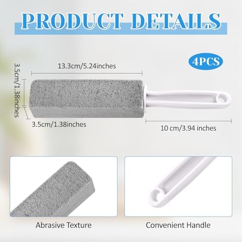 4 Pack Toilet Pumice Stone with Handle,Pumice Stone Toilet Bowl Cleaner,Suitable for Removing Limescale and Cleaning Toilets, Swimming Pools, Bathrooms, and Sinks