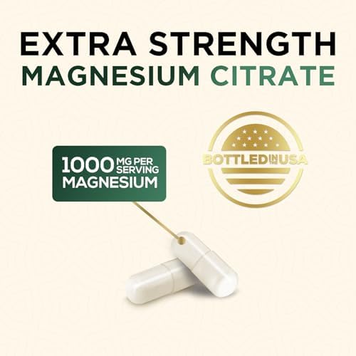 Magnesium Citrate 1000mg Per Serving - Extra Strength Magnesium for Bone, Muscle, Nerves & Heart Health Support, Natural Magnesium Supplement for Calm & Whole Body Support, USA Bottled - 60 Capsules