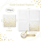 Stylish Paper Napkins 100 Packs,6.5" White Napkins with Gold Polka Dots Design,Great Cocktail Napkins,Dinner Napkins Disposable for Easter Wedding Birthday Party or Daily Use