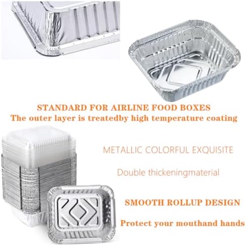 1 Lb Small Aluminum Foil Pans with Clear Lids (50 Pack), Disposable Cookware, Takeout Trays, Food Containers for Restaurants & Catering, Recyclable