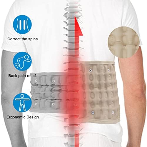 Decompression Belt - Inflatable Spinal Traction Brace for Lumbar Support and Lower Back Pain, Back Reliever for Men and Women, Beige (29-49 Inch Waist)