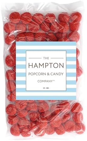 Red Berries With Nonpareils, Red Berry Flavor, Red Candy Gummies, The Hampton Popcorn & Candy Company, 1 Pound Bag (Red Berries With Seeds)