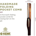 Kent 20T Handmade Folding Pocket Comb for Men, Fine Tooth Hair Comb Straightener for Everyday Grooming Styling Hair, Beard or Mustache, Use Dry or with Balms, Saw Cut Hand Polished, Made in England