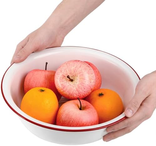 Elsjoy 2 Pack 3 Quart Large Enamel Bowl, 11 Inch Vintage Enamel Mixing Bowl, Kitchen Enamelware for Fruit, Salad, Pasta