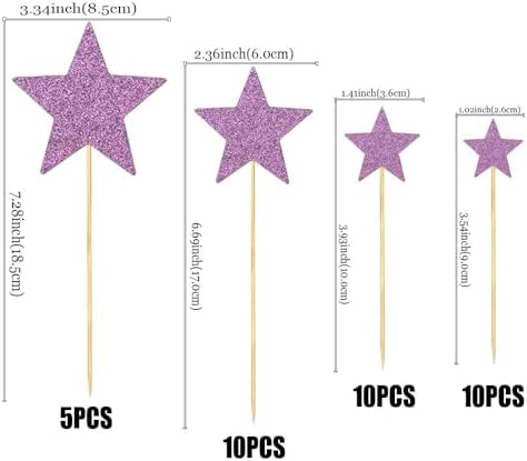 35 PCS Little Star Cupcake Toppers Glitter Twinkle Star Cupcake Picks Stars Party Decorations for Wedding Engagement Baby Shower Birthday Party Cake Decorations Supplies Mixed Size Light Purple