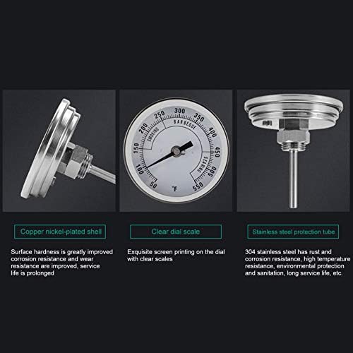 Topyond Meat Thermometer,Adjustable NPT 1/2in Stainless Steel Pointer Oven Thermometer for Barbecue Grill Oven 50-550 Dial Thermometers