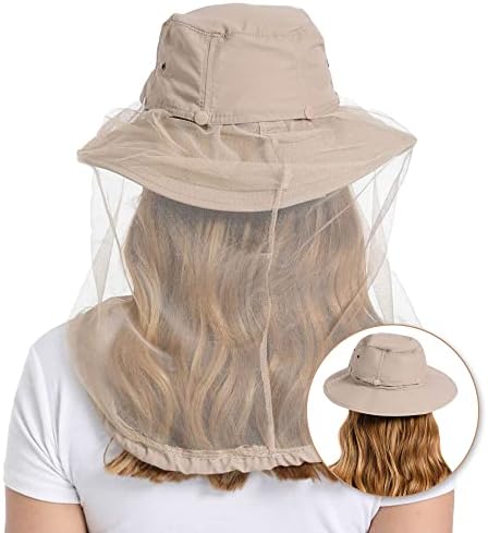 Mosquito Head Net Hat - Bug Cap UPF 50+ Sun Protection with Hidden Netting for Beekeeping Hiking Women