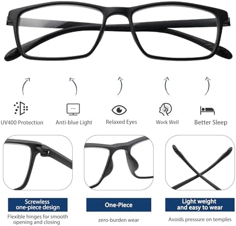 K.LAVER Premium Progressive Multifocal Reading Glasses Photochromic Lens TR90 Black Rectangle Seamless Transition Sunglasses
