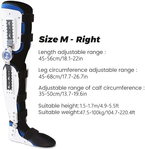 Adjustable Knee Joint Fixed Brace Full Leg Brace Knee Support Lmmobilizer Breathable Thigh Knee Ankle Foot Supports Orthosis Soft and Breathable Helps to Improve Balance Leg Stre,Right,M