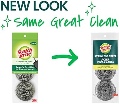 Scotch-Brite Stainless Steel Scrubbers, Scouring Pads for Cleaning Tough Baked-On Messes, Metal Scrubbers for Cleaning Dishes, 3 Scrub Pads