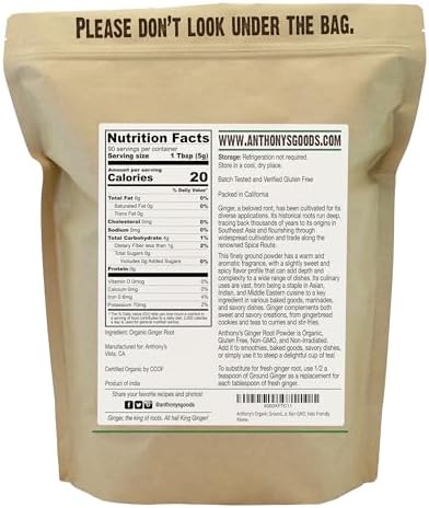 Anthony's Organic Ground Ginger Root, 1 lb, Gluten Free, Non GMO, Keto Friendly