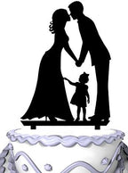 Meijiafei Bride and Groom Acrylic Funny Wedding Cake Stand Black Wedding Birthday Kissing Cake Toppers Cake Decorations Cake Topper with Little Girl