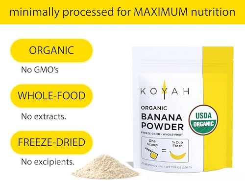 KOYAH - Organic Freeze-dried Banana Powder (1 Scoop = 1/4 Cup Fresh): 22 Servings, 220 g (7.8 oz)