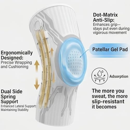 TrueKnee Brace Professional Knee Support with Compression Technology - Knee Brace for Man, Knee Sleeves for Pain Relief, Recovery (White, Medium, Left)
