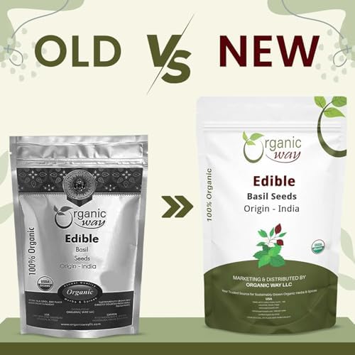 Organic Way Edible Basil Seeds | Organic & Kosher Certified | Sabja Seeds Rich in Fibers | Raw, Vegan, Non GMO & Gluten Free | USDA Certified | Origin - India (16 Ounce Pack)