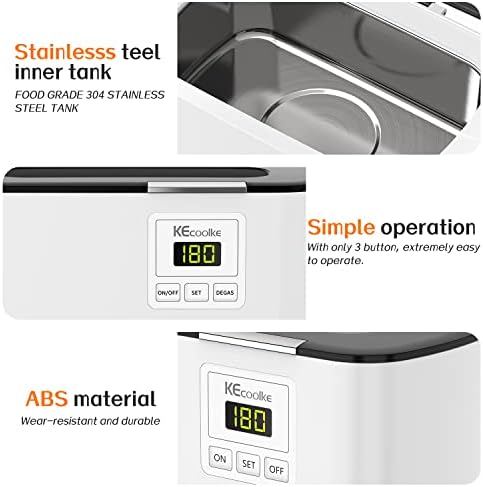 KECOOLKE Ultrasonic Jewelry Cleaning Machine, 600ml Sonic Cleaner with Digital Timer for Eyeglasses, Rings, Silver，Cleaner Solution for Gifts
