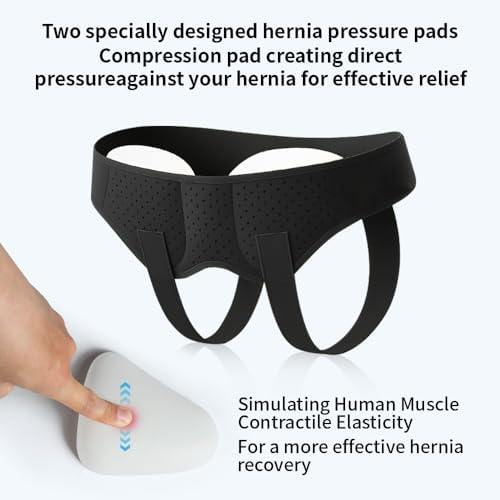 Hernia Belt Truss for Men for Women,Comfortable & Breathable Design,for Single/Double Inguinal Hernia or Sports Hernia Pain Relief,Recovery Strap with 2 Compression Pads Comfortable Material(Black, L,35"-41")