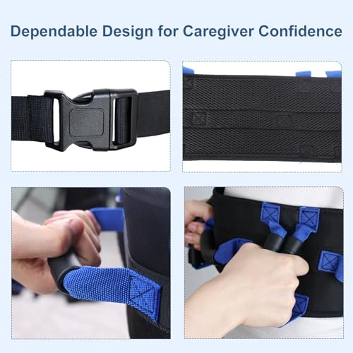 Gait Belt with 7 Handles for Seniors & Caregivers - 5” Wide Transfer Belt for Elderly, Bariatric & Disabled | Adjustable 30-50 Inch, Quick-Release Buckle | Heavy Duty Support for Home Care by WSDKNS