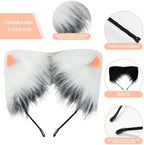 Cat Ears and Tail,Wolf Fox Ears Long Tail and Bell Lace Choker Set for Halloween,Animal Cosplay Party Costume