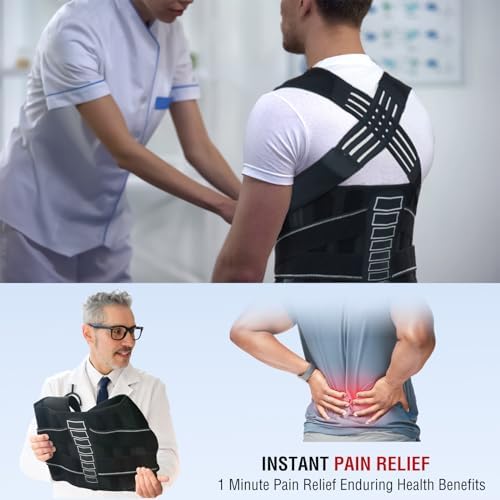 Back Brace Posture Corrector for Women and Men with Spine Vertical Alignment System, Lower Back Pain Relief, Back Straighter Instant Posture Corrector - Scoliosis (Black, Medium (Waist 32"-40"))