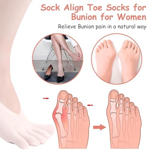 5 Pairs Five Finger Orthopedic Compression Socks, Toe Separator Socks, Breathable and Soft Align Toe Socks for Women Foot Size 9-11