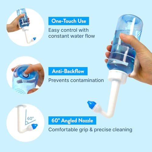 ECLAT Nasal Rinse Bottle - Gentle Pressure Nasal Irrigation, Total Control Smart Auto Flow On/Off Valve, BPA-Free Nose Wash Cleaner Sinus Clearer for Kids & Adults (500mL, Bottle Only)