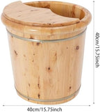 Wooden Foot Bath Bucket with Lid, Wooden Pedicure Soak, 15.75 Inch Deep Solid Wood Foot Bath Barrel for Home Spa, Massage, Sauna