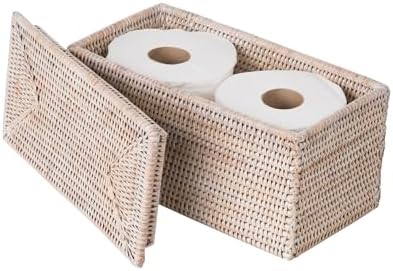 Kouboo La Jolla Rectangular Rattan Box, White-Wash Toilet Roll Storage Basket (1030101)