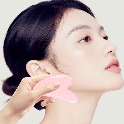 Rose Quartz Facial Roller and Gua Sha Stone Set, Pink Jade Face Massage Tools for Skin Care, 2 Piece Set