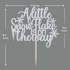A Little Snowflake is on the Way Cake Topper, Winter Snowflake Birthday Cake Decor, Baby Shower/Gender Reveal Party Decorations Supplies, Silver Glitter