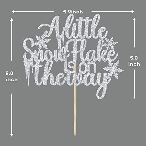 A Little Snowflake is on the Way Cake Topper, Winter Snowflake Birthday Cake Decor, Baby Shower/Gender Reveal Party Decorations Supplies, Silver Glitter