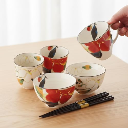 Mino Ware Japanese Rice Bowls with Chopsticks, Set of 2, 200 ml, Modern Kitchen Bowl for Dessert, Cereal, Salad, Soup, Udon, Noodles - Made in Japan