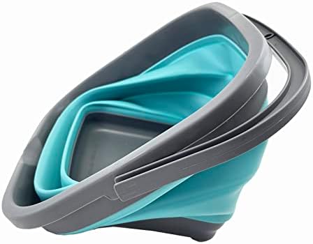 SAMMART 10L (2.6 Gallon) Collapsible Rectangular Handy Basket/Bucket (Grey/Crystal Blue)